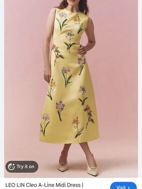 Leo Lin Cleo Beaded Floral Midi Dress Sorbet Yellow